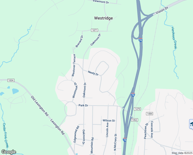 map of restaurants, bars, coffee shops, grocery stores, and more near 1115 Neely Drive in Asheboro