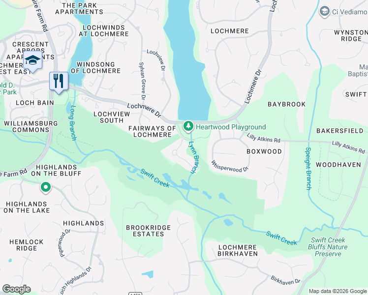 map of restaurants, bars, coffee shops, grocery stores, and more near 209 Greensview Drive in Cary