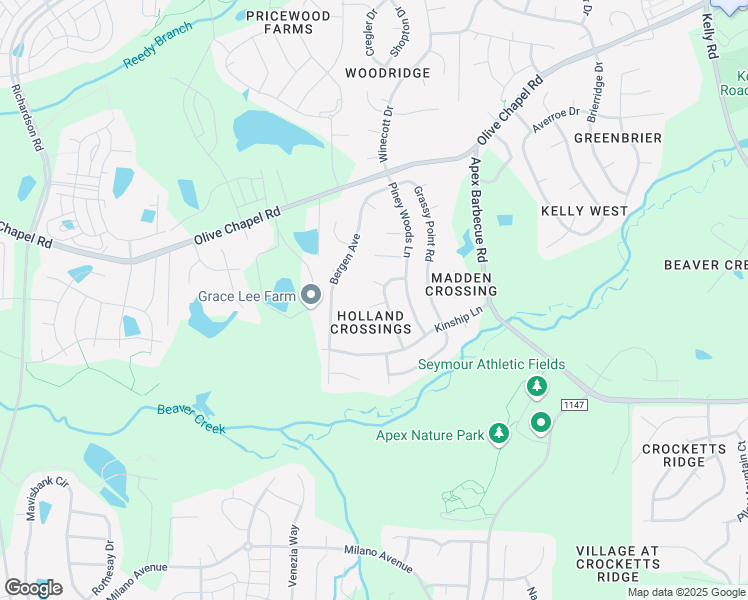 map of restaurants, bars, coffee shops, grocery stores, and more near 103 Woolard Way in Apex