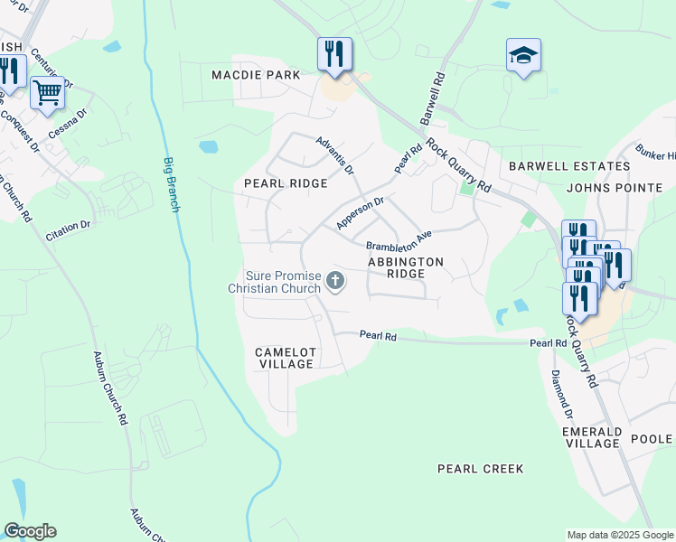 map of restaurants, bars, coffee shops, grocery stores, and more near 5700 Forest Point Road in Raleigh