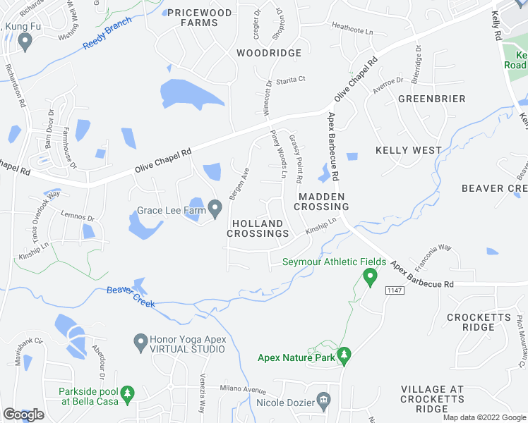 map of restaurants, bars, coffee shops, grocery stores, and more near 105 Grazing Meadows Court in Apex