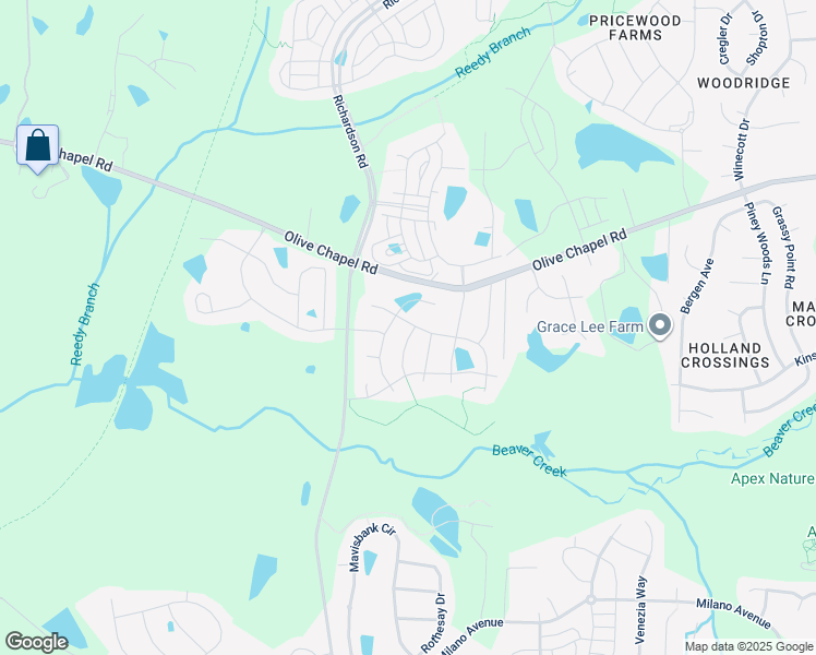 map of restaurants, bars, coffee shops, grocery stores, and more near 1500 Samos Island Drive in Apex