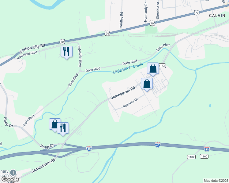 map of restaurants, bars, coffee shops, grocery stores, and more near 830 Jamestown Road in Morganton