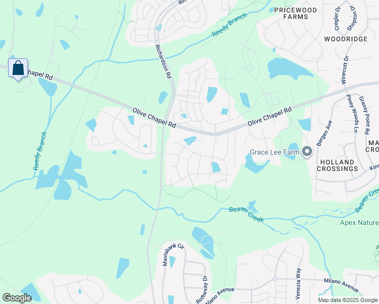 map of restaurants, bars, coffee shops, grocery stores, and more near 1500 Samos Island Drive in Apex