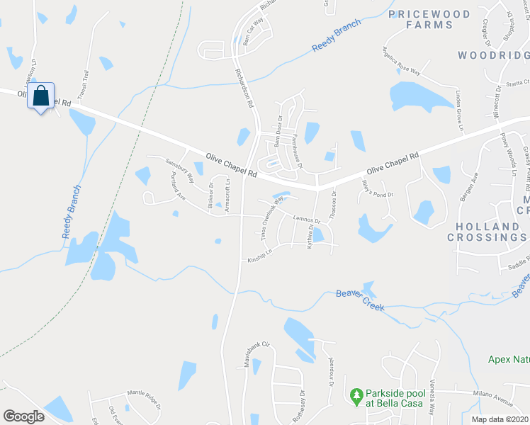 map of restaurants, bars, coffee shops, grocery stores, and more near 2900 Patmos Island Lane in Apex