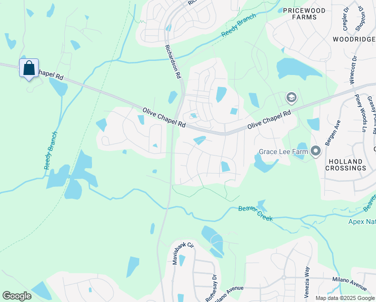 map of restaurants, bars, coffee shops, grocery stores, and more near 2900 Patmos Island Lane in Apex