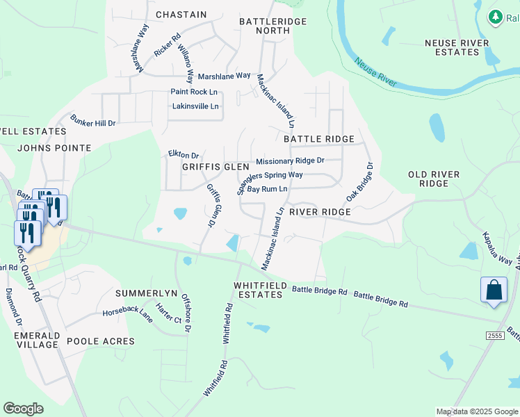 map of restaurants, bars, coffee shops, grocery stores, and more near 4016 Alder Grove Lane in Raleigh
