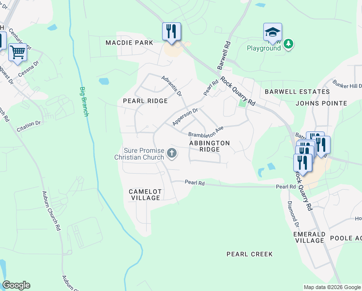 map of restaurants, bars, coffee shops, grocery stores, and more near 5728 Brambleton Avenue in Raleigh
