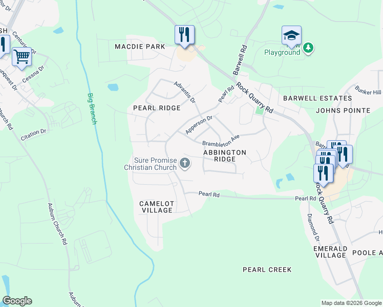 map of restaurants, bars, coffee shops, grocery stores, and more near 5728 Brambleton Avenue in Raleigh
