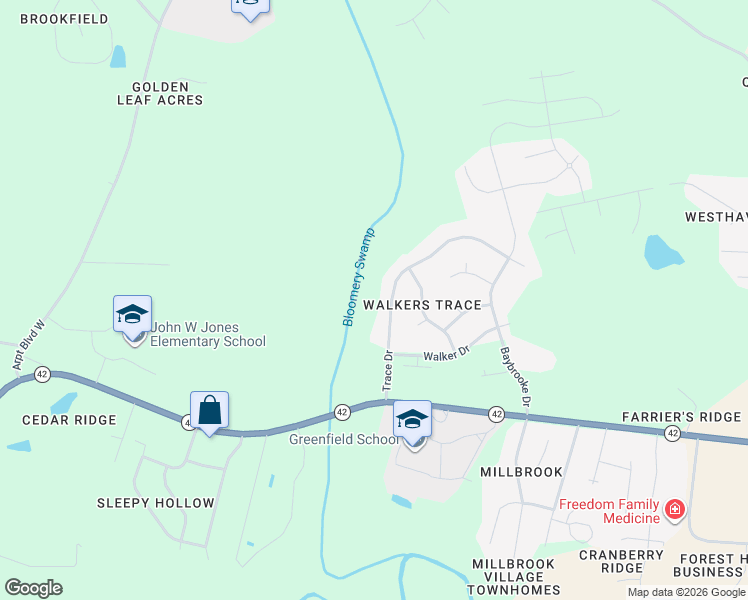 map of restaurants, bars, coffee shops, grocery stores, and more near 3715 Trace Drive West in Wilson