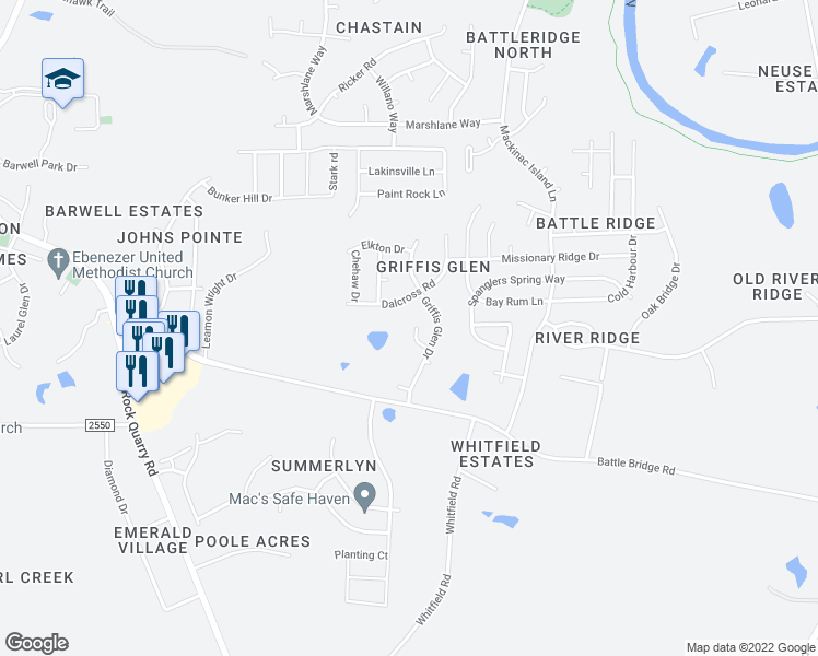 map of restaurants, bars, coffee shops, grocery stores, and more near 6604 Frogstool Lane in Raleigh