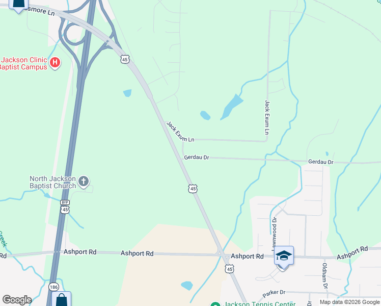 map of restaurants, bars, coffee shops, grocery stores, and more near 4251 U.S. 45 in Jackson