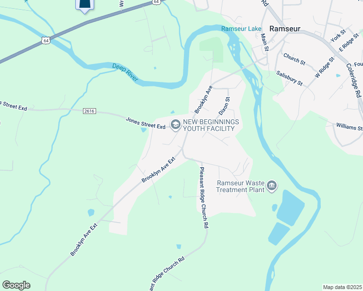 map of restaurants, bars, coffee shops, grocery stores, and more near 2072 Brooklyn Avenue in Ramseur