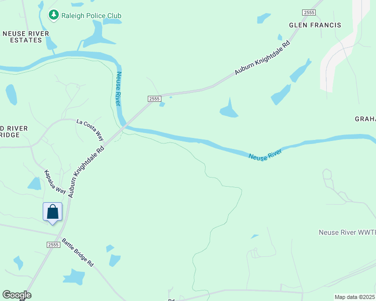 map of restaurants, bars, coffee shops, grocery stores, and more near Neuse River Trail in Raleigh