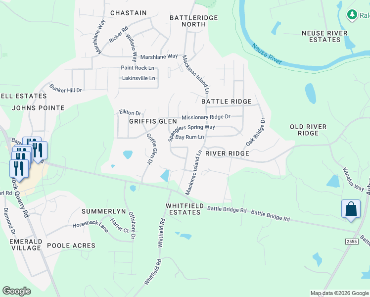 map of restaurants, bars, coffee shops, grocery stores, and more near 3931 Alder Grove Lane in Raleigh