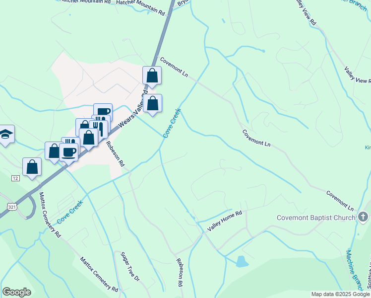 map of restaurants, bars, coffee shops, grocery stores, and more near 3104 Tarwater Lane in Sevierville