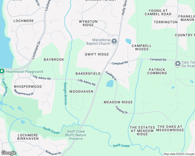 map of restaurants, bars, coffee shops, grocery stores, and more near 6501 Bakersfield Drive in Raleigh