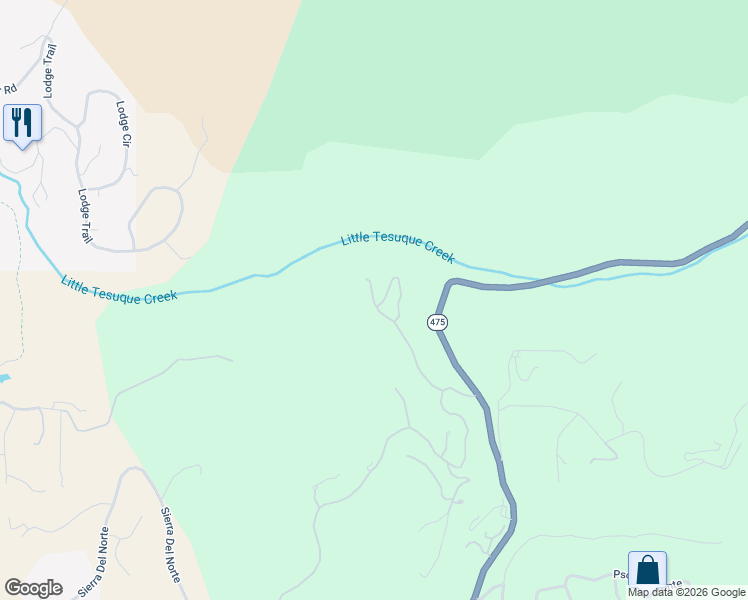 map of restaurants, bars, coffee shops, grocery stores, and more near 1390 Tesuque Creek Road in Santa Fe
