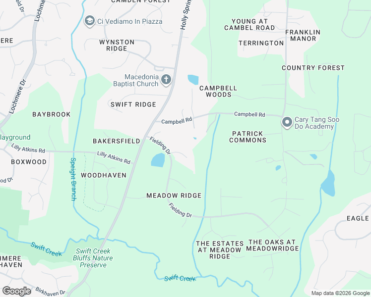 map of restaurants, bars, coffee shops, grocery stores, and more near 3912 Littlefield Court in Raleigh