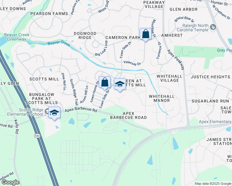 map of restaurants, bars, coffee shops, grocery stores, and more near 625 Magdala Place in Apex