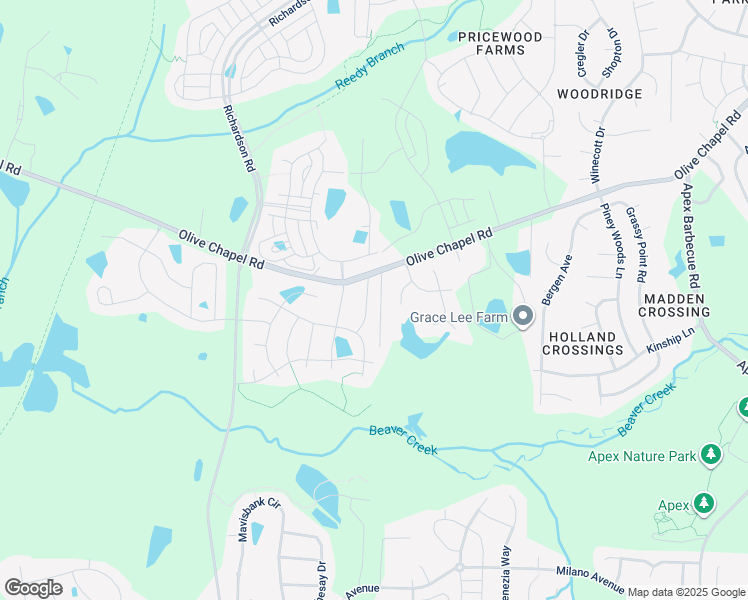map of restaurants, bars, coffee shops, grocery stores, and more near 1515 Thassos Drive in Apex