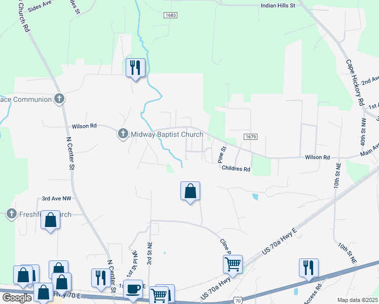 map of restaurants, bars, coffee shops, grocery stores, and more near 3309 Clarence Towery Circle in Hildebran