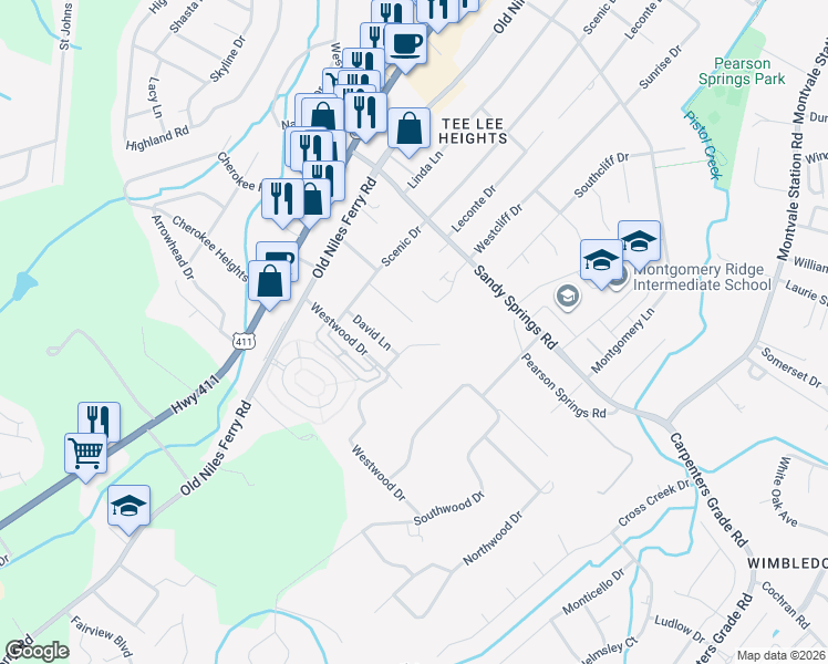 map of restaurants, bars, coffee shops, grocery stores, and more near 319 Barbara Lane in Maryville