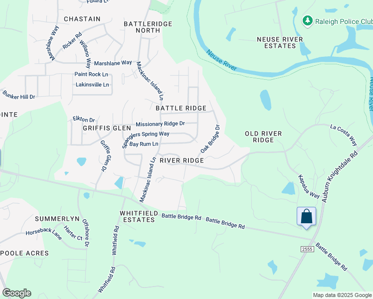 map of restaurants, bars, coffee shops, grocery stores, and more near 3020 Oak Bridge Drive in Raleigh