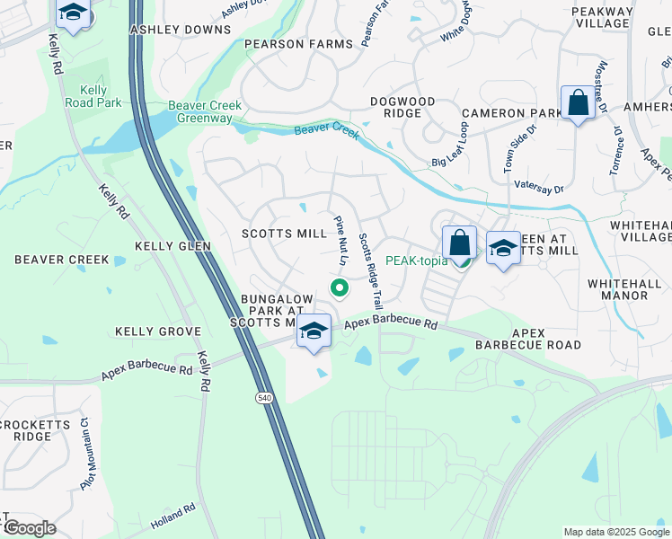 map of restaurants, bars, coffee shops, grocery stores, and more near 201 Pine Mill Ln in Apex