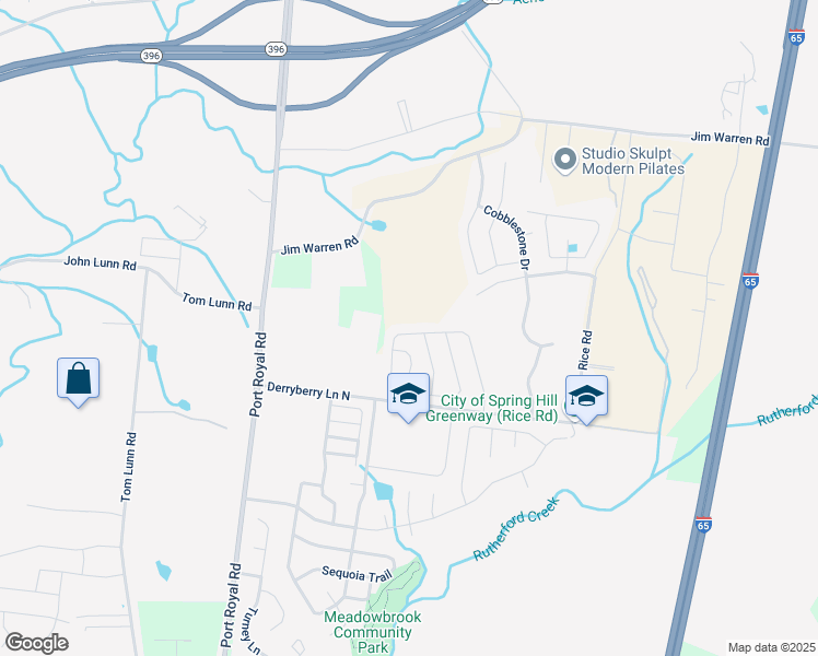 map of restaurants, bars, coffee shops, grocery stores, and more near 1040 Neeleys Bend East in Spring Hill