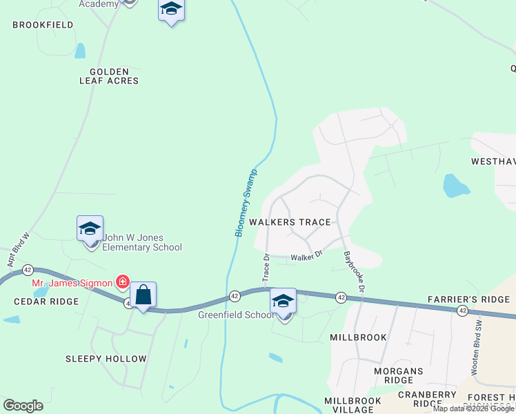 map of restaurants, bars, coffee shops, grocery stores, and more near 3715 Trace Drive West in Wilson