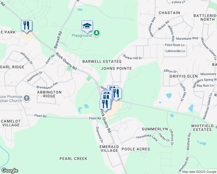 map of restaurants, bars, coffee shops, grocery stores, and more near 4025 Cane Garden Drive in Raleigh