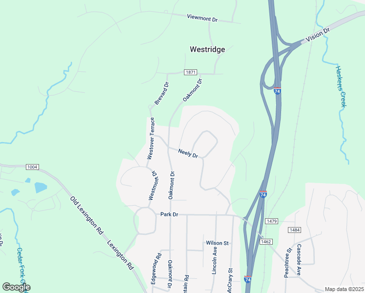 map of restaurants, bars, coffee shops, grocery stores, and more near 1224 Neely Drive in Asheboro