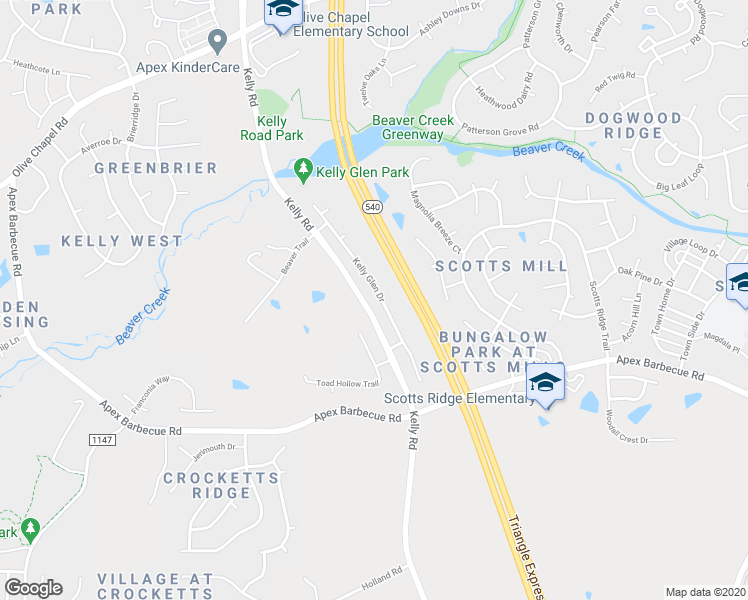 map of restaurants, bars, coffee shops, grocery stores, and more near 1907 Kelly Glen Drive in Apex