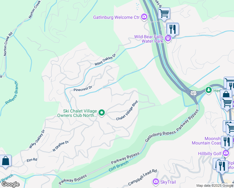 map of restaurants, bars, coffee shops, grocery stores, and more near 944 Crooked Ridge Road in Gatlinburg