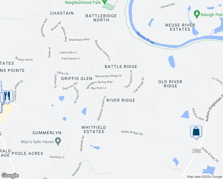 map of restaurants, bars, coffee shops, grocery stores, and more near 4017 Cold Harbour Drive in Raleigh