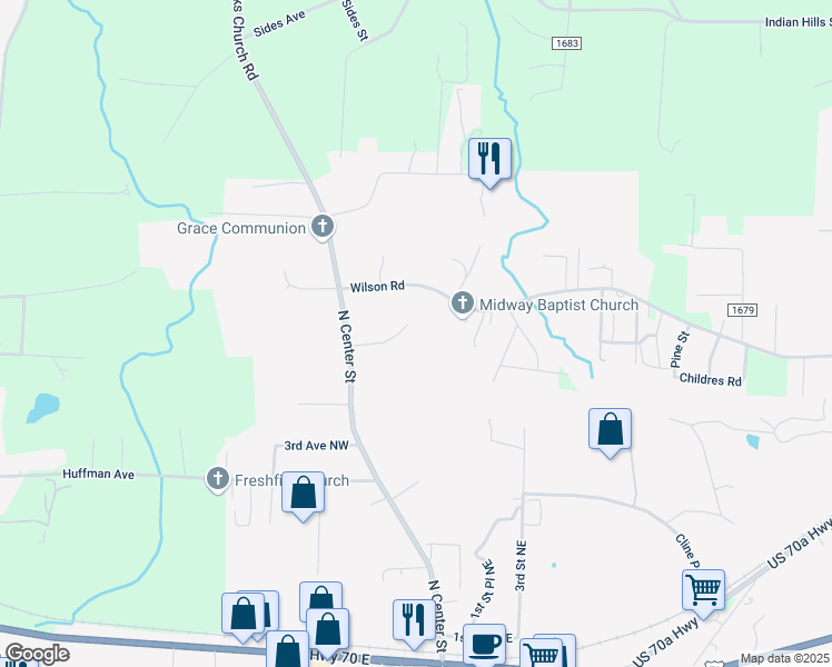 map of restaurants, bars, coffee shops, grocery stores, and more near 8991 Weaver Rd in Hildebran