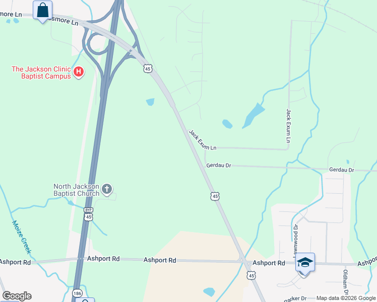 map of restaurants, bars, coffee shops, grocery stores, and more near 4251 U.S. 45 in Jackson