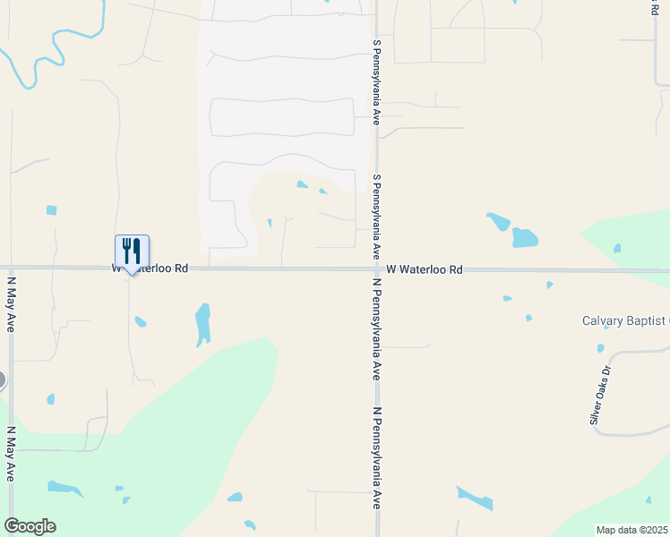 map of restaurants, bars, coffee shops, grocery stores, and more near West Waterloo Road in Edmond