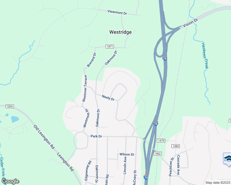 map of restaurants, bars, coffee shops, grocery stores, and more near 1220 Idlewood Drive in Asheboro