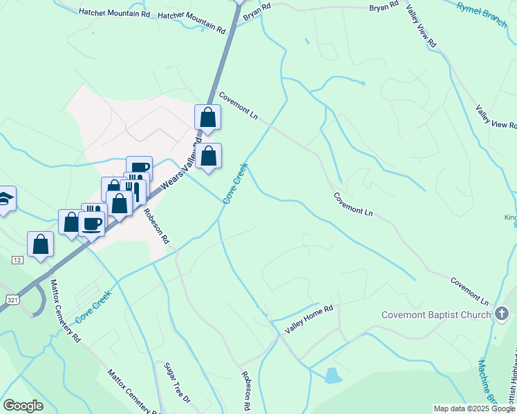 map of restaurants, bars, coffee shops, grocery stores, and more near 3104 Tarwater Lane in Sevierville