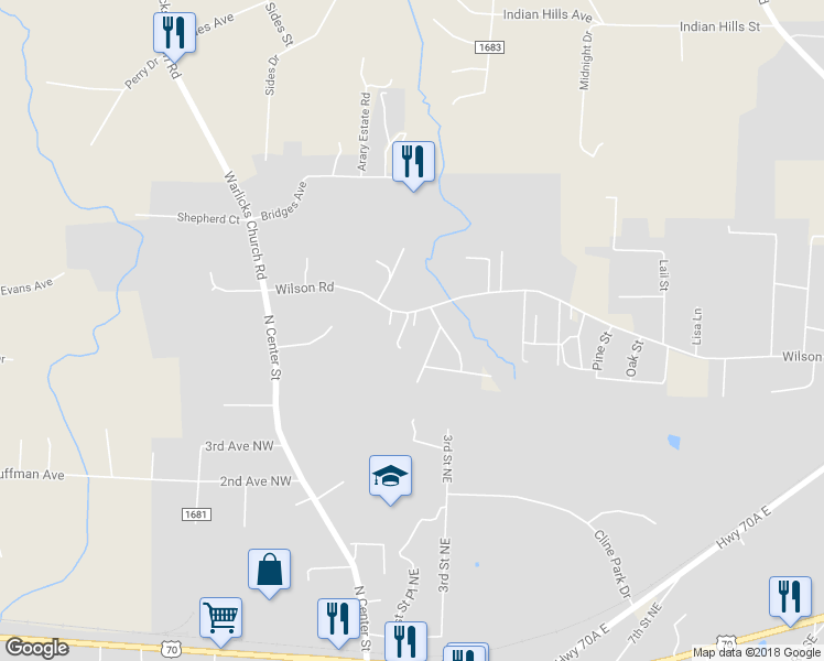 map of restaurants, bars, coffee shops, grocery stores, and more near 9106 Wilson Rd in Hildebran