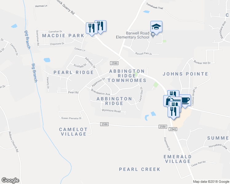 map of restaurants, bars, coffee shops, grocery stores, and more near 5841 Brambleton Avenue in Raleigh