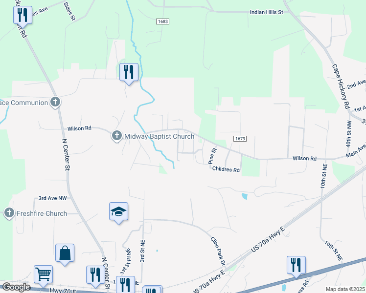 map of restaurants, bars, coffee shops, grocery stores, and more near 3309 Clarence Towery Circle in Hildebran