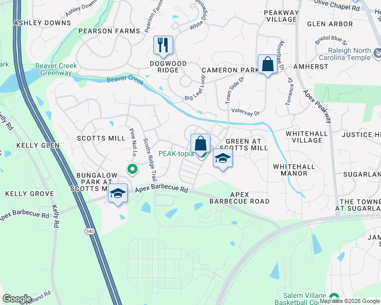 map of restaurants, bars, coffee shops, grocery stores, and more near 419 Heritage Village Lane in Apex