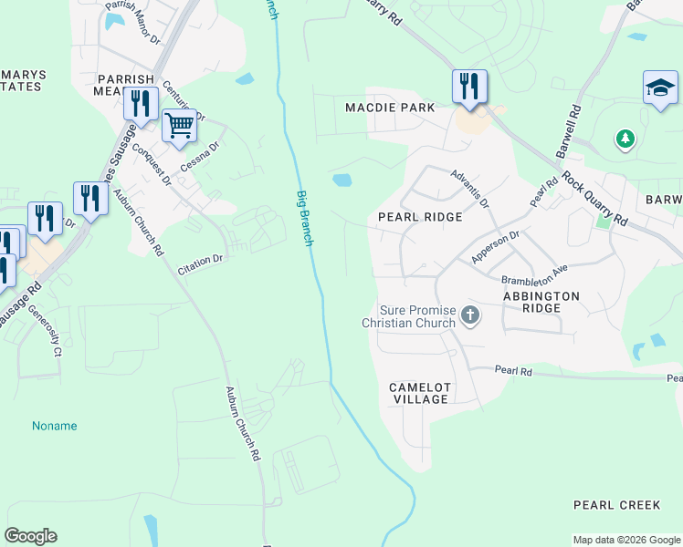 map of restaurants, bars, coffee shops, grocery stores, and more near 4364 Haverty Drive in Raleigh