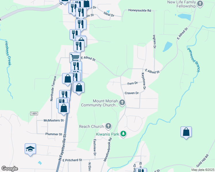 map of restaurants, bars, coffee shops, grocery stores, and more near 1325 Boling Road in Asheboro