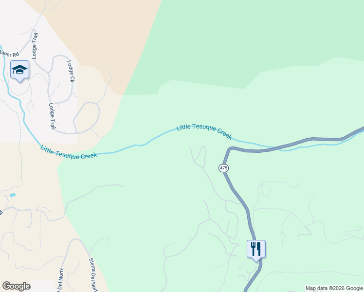 map of restaurants, bars, coffee shops, grocery stores, and more near 1390 Tesuque Creek Road in Santa Fe