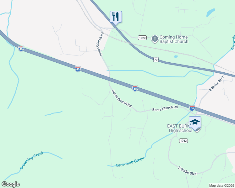 map of restaurants, bars, coffee shops, grocery stores, and more near 3207 Berea Church Road in Connelly Springs