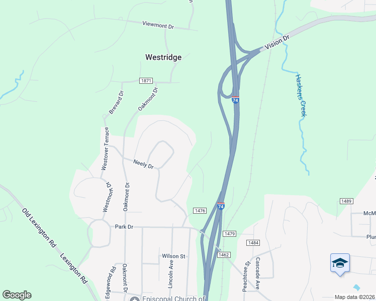 map of restaurants, bars, coffee shops, grocery stores, and more near 1426 Thayer Drive in Asheboro